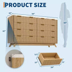 Dresser, 54 Wide Fluted 8 Drawer Modern Wood Chest of Drawers, Closet Storage Organizer & TV Stand