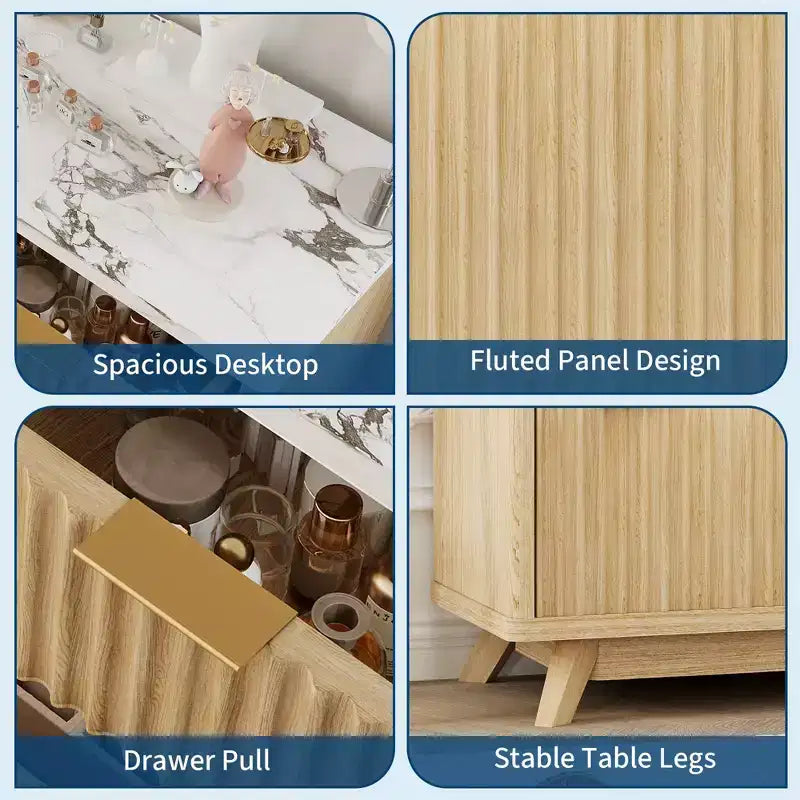 Dresser, 54 Wide Fluted 8 Drawer Modern Wood Chest of Drawers, Closet Storage Organizer & TV Stand