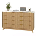 Dresser, 54 Wide Fluted 8 Drawer Modern Wood Chest of Drawers, Closet Storage Organizer & TV Stand