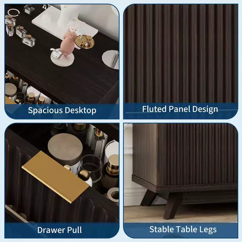 Dresser, 54 Wide Fluted 8 Drawer Modern Wood Chest of Drawers, Closet Storage Organizer & TV Stand