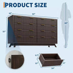 Dresser, 54 Wide Fluted 8 Drawer Modern Wood Chest of Drawers, Closet Storage Organizer & TV Stand