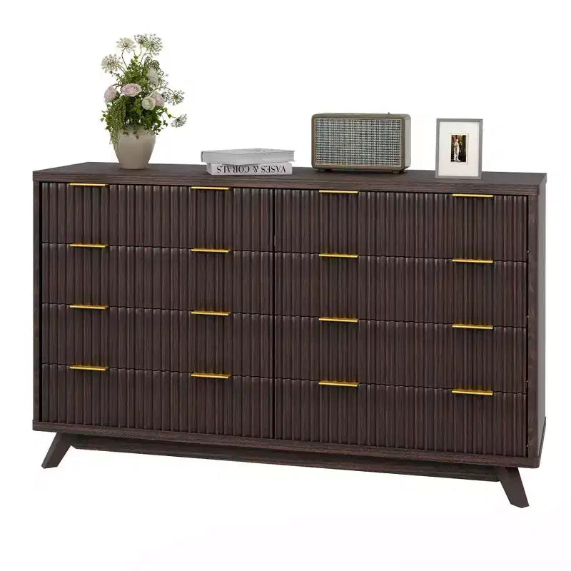 Dresser, 54 Wide Fluted 8 Drawer Modern Wood Chest of Drawers, Closet Storage Organizer & TV Stand