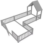 Lit cabane double/grand format avec porte et barrières de sécurité, lit plateforme double en bois pour enfants