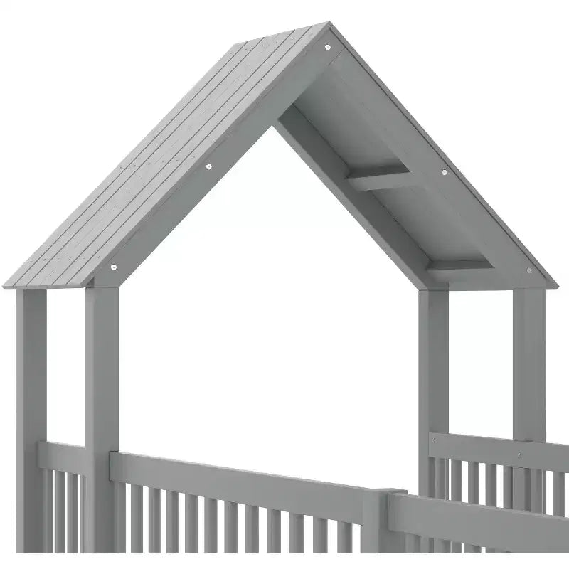 Lit cabane double/grand format avec porte et barrières de sécurité, lit plateforme double en bois pour enfants