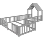 Lit cabane double/grand format avec porte et barrières de sécurité, lit plateforme double en bois pour enfants