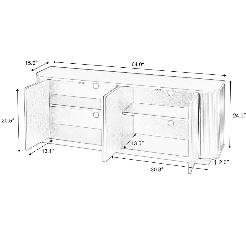 JVNOXK Sideboard Storage Cabinet TV Stand with wave pattern Buffet Cabinet Wooden Vertical Striped Cabinet for Entryway. Walnut