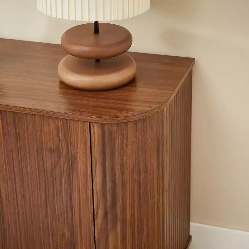 JVNOXK Sideboard Storage Cabinet TV Stand with wave pattern Buffet Cabinet Wooden Vertical Striped Cabinet for Entryway. Walnut