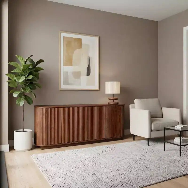 JVNOXK Sideboard Storage Cabinet TV Stand with wave pattern Buffet Cabinet Wooden Vertical Striped Cabinet for Entryway. Walnut