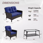 EAGLE PEAK 4 Piece Outdoor Furniture Set, Patio PE Wicker Couch and 2 Chairs with Coffee Table, Rattan Conversation Set