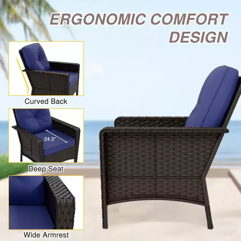 EAGLE PEAK 4 Piece Outdoor Furniture Set, Patio PE Wicker Couch and 2 Chairs with Coffee Table, Rattan Conversation Set