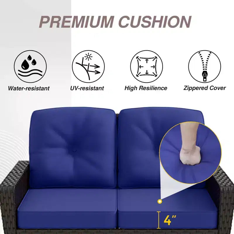 EAGLE PEAK 4 Piece Outdoor Furniture Set, Patio PE Wicker Couch and 2 Chairs with Coffee Table, Rattan Conversation Set
