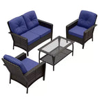EAGLE PEAK 4 Piece Outdoor Furniture Set, Patio PE Wicker Couch and 2 Chairs with Coffee Table, Rattan Conversation Set