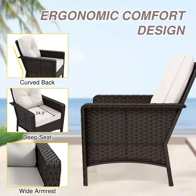 EAGLE PEAK 4 Piece Outdoor Furniture Set, Patio PE Wicker Couch and 2 Chairs with Coffee Table, Rattan Conversation Set