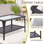 EAGLE PEAK 4 Piece Outdoor Furniture Set, Patio PE Wicker Couch and 2 Chairs with Coffee Table, Rattan Conversation Set