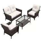 EAGLE PEAK 4 Piece Outdoor Furniture Set, Patio PE Wicker Couch and 2 Chairs with Coffee Table, Rattan Conversation Set