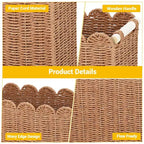 Lot de 2 paniers de rangement pour papier toilette en corde de papier à bords festonnés, avec 2 poignées en bois. Paniers décoratifs.