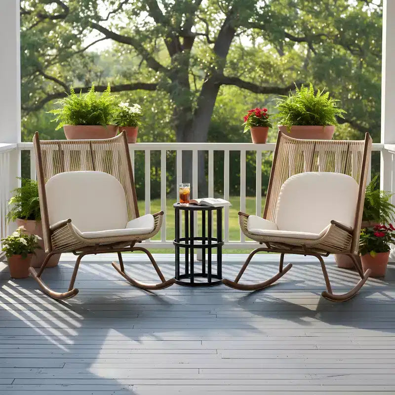 Christopher Knight Home Gaspard - Ensemble de salon de jardin moderne en métal avec fauteuils à bascule et plateau de table en céramique