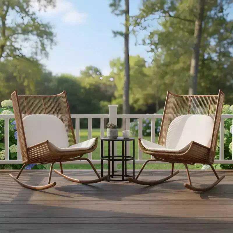Christopher Knight Home Christine Modern Metal Patio Seating Set with Rocking Chairs and Ceramic Tabletop
