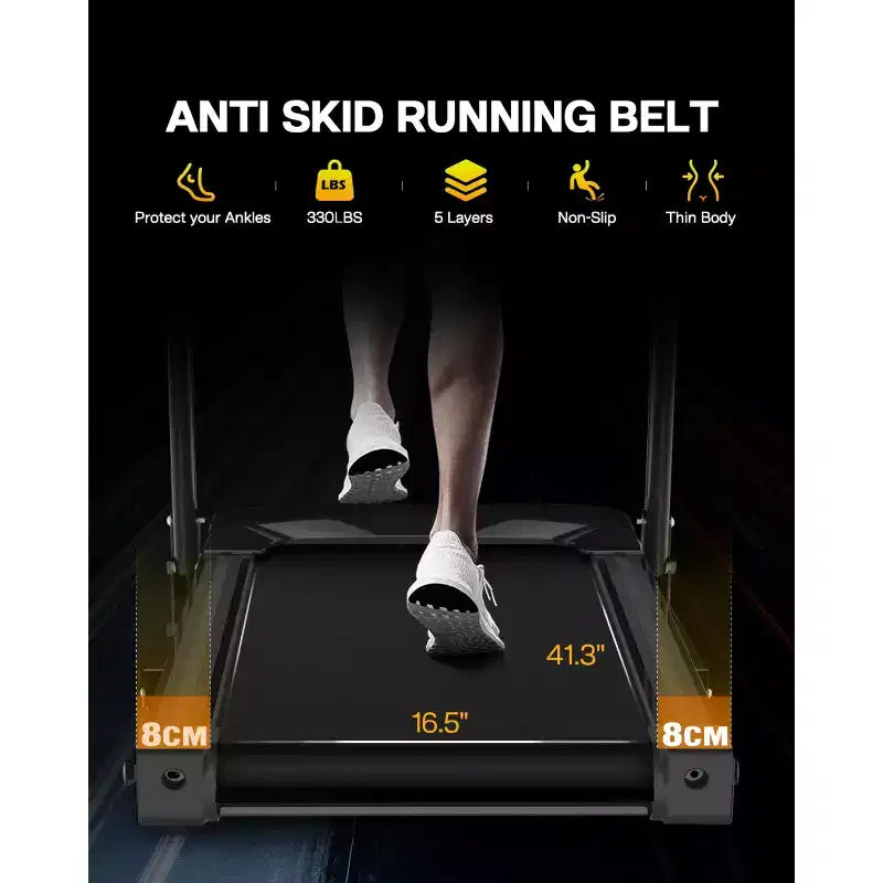 Redliro 3-Level Incline Folding Treadmill for Home, Running Machine with Bluetooth Speakers, Compact Treadmill with 330lbs Capacity