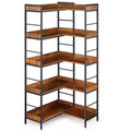 Bookshelf 5 Tier with 4 Hooks, Reversible Corner Bookshelf, 65 Industrial Wooden Bookcase with Open Shelves and Metal Frame for Living Room, Bedroom