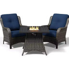 UPTIOT Outdoor 2-Piece Wicker Chair Set with Fire Pit Table and All-Weather Cushions