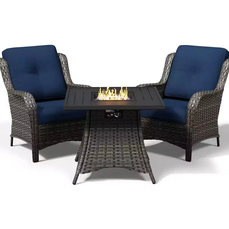 UPTIOT Outdoor 2-Piece Wicker Chair Set with Fire Pit Table and All-Weather Cushions