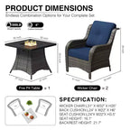 UPTIOT Outdoor 2-Piece Wicker Chair Set with Fire Pit Table and All-Weather Cushions