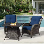 UPTIOT Outdoor 2-Piece Wicker Chair Set with Fire Pit Table and All-Weather Cushions