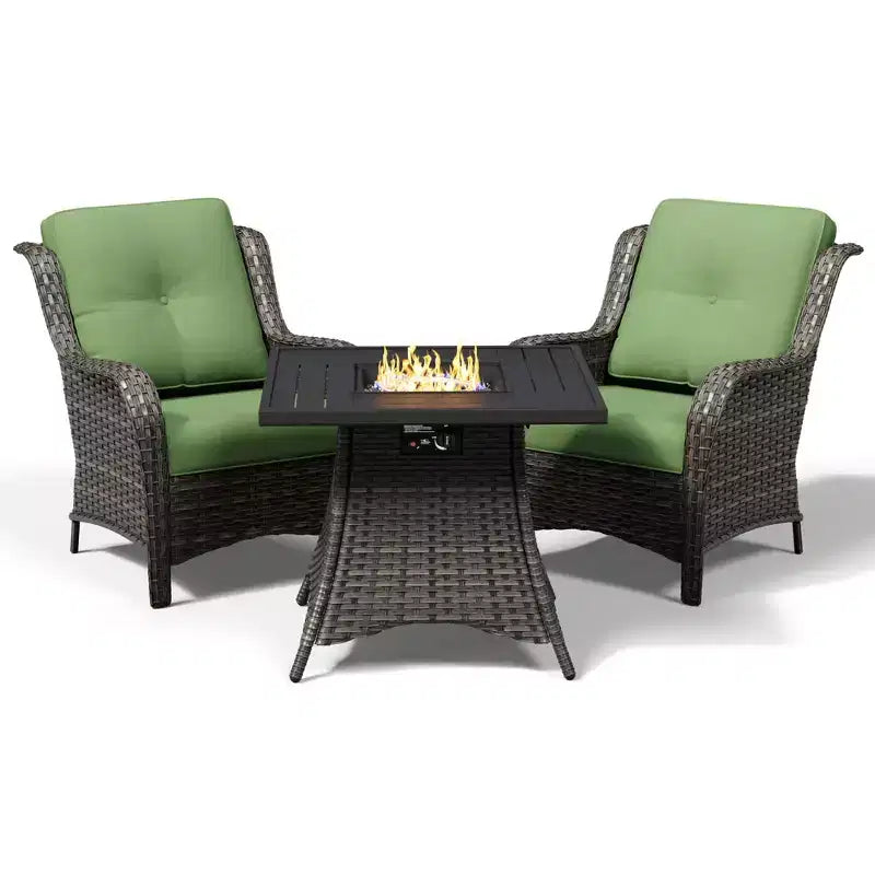 UPTIOT Outdoor 2-Piece Wicker Chair Set with Fire Pit Table and All-Weather Cushions