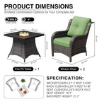 UPTIOT Outdoor 2-Piece Wicker Chair Set with Fire Pit Table and All-Weather Cushions