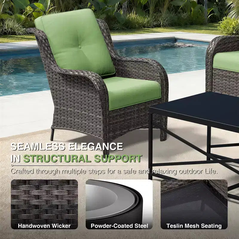 UPTIOT Outdoor 2-Piece Wicker Chair Set with Fire Pit Table and All-Weather Cushions