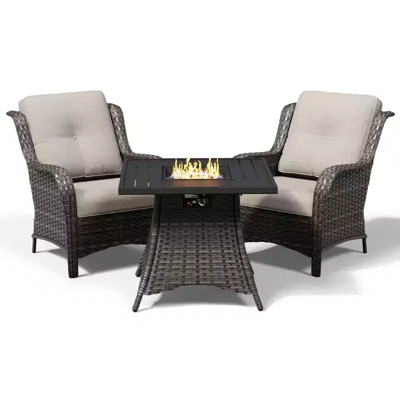 UPTIOT Outdoor 2-Piece Wicker Chair Set with Fire Pit Table and All-Weather Cushions