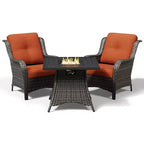 UPTIOT Outdoor 2-Piece Wicker Chair Set with Fire Pit Table and All-Weather Cushions