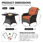 UPTIOT Outdoor 2-Piece Wicker Chair Set with Fire Pit Table and All-Weather Cushions