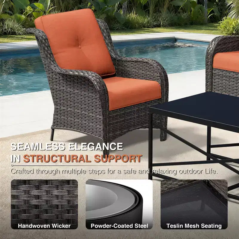 UPTIOT Outdoor 2-Piece Wicker Chair Set with Fire Pit Table and All-Weather Cushions