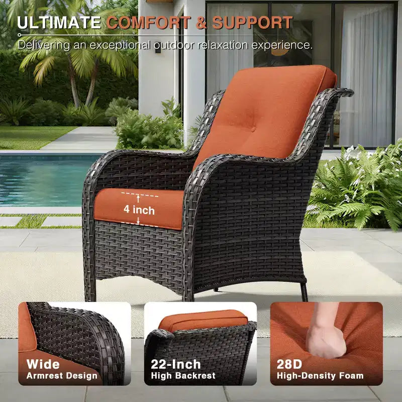 UPTIOT Outdoor 2-Piece Wicker Chair Set with Fire Pit Table and All-Weather Cushions