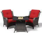 UPTIOT Outdoor 2-Piece Wicker Chair Set with Fire Pit Table and All-Weather Cushions