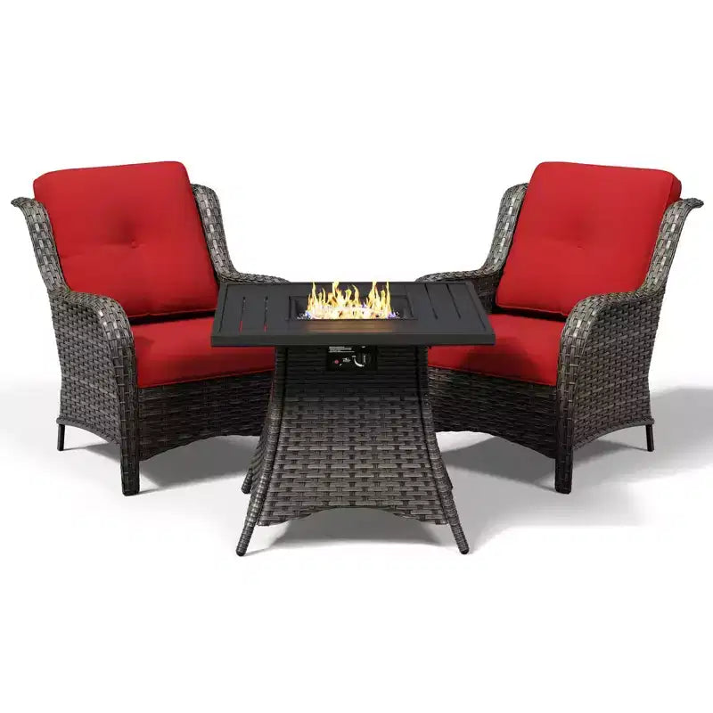 UPTIOT Outdoor 2-Piece Wicker Chair Set with Fire Pit Table and All-Weather Cushions