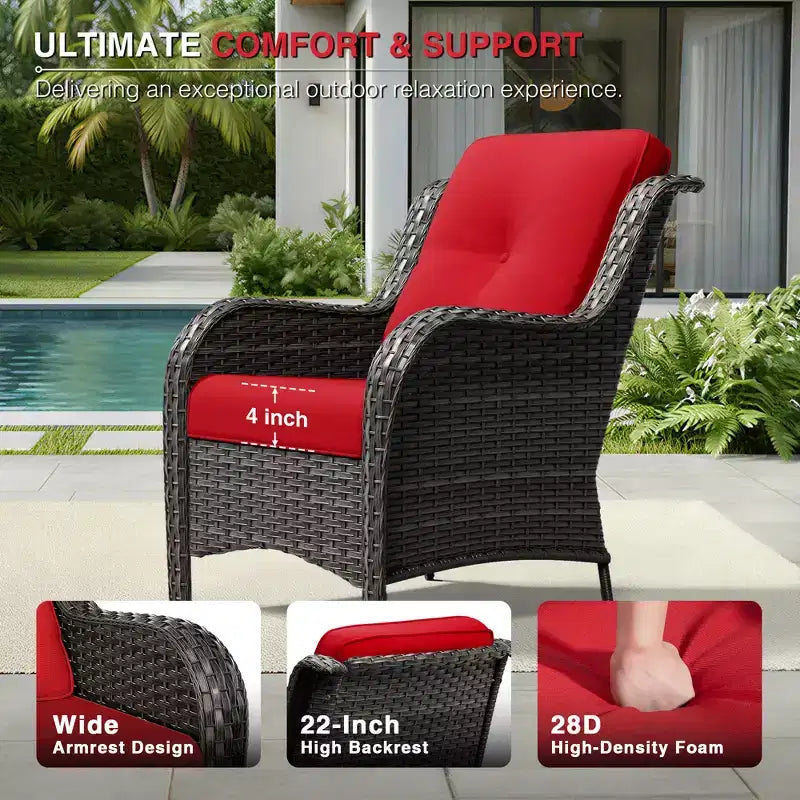 UPTIOT Outdoor 2-Piece Wicker Chair Set with Fire Pit Table and All-Weather Cushions