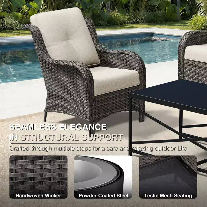 UPTIOT Outdoor 2-Piece Wicker Chair Set with Fire Pit Table and All-Weather Cushions