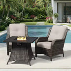 UPTIOT Outdoor 2-Piece Wicker Chair Set with Fire Pit Table and All-Weather Cushions