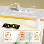 Bureau d'ordinateur blanc de 152 cm avec station de charge, bureau de jeu avec lumières LED, 4 tiroirs, classeur de rangement, table de travail pour bureau à domicile, étude moderne de chambre.