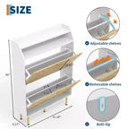 Narrow Shoe Cabinet with 2 Drawers, Slim Freestanding Shoe Storage Cabinet for Entryway, Hidden Shoe Organizer Rack with Top Shelf