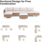 LAUSAINT HOME 7 Pieces Outdoor Patio Furniture Set, Sectional Conversation Sofa with Adjustable Backrests & Storage Ottoman, Beige