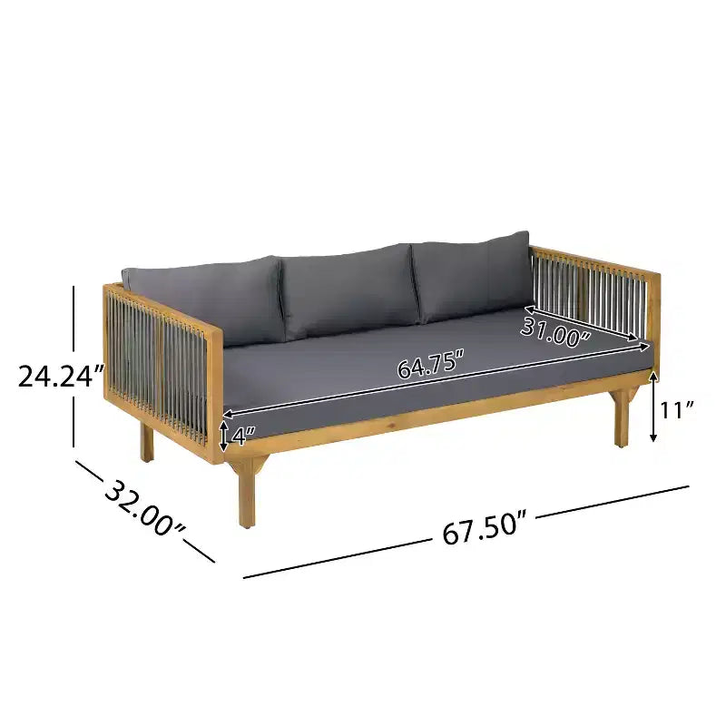 Christopher Knight Home Batrice Modern 2 Piece Patio Acacia Wood Rope Sofa with Coffee Table Set