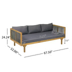 Christopher Knight Home Batrice Modern 2 Piece Patio Acacia Wood Rope Sofa with Coffee Table Set