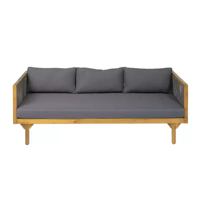 Christopher Knight Home Batrice Modern 2 Piece Patio Acacia Wood Rope Sofa with Coffee Table Set