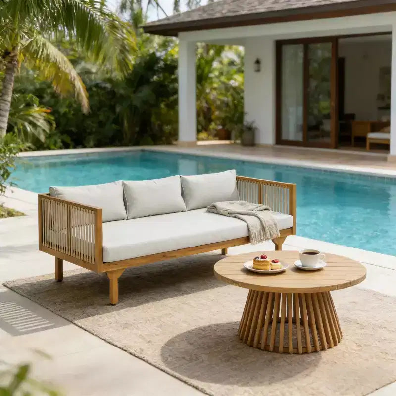 Christopher Knight Home Batrice Modern 2 Piece Patio Acacia Wood Rope Sofa with Coffee Table Set