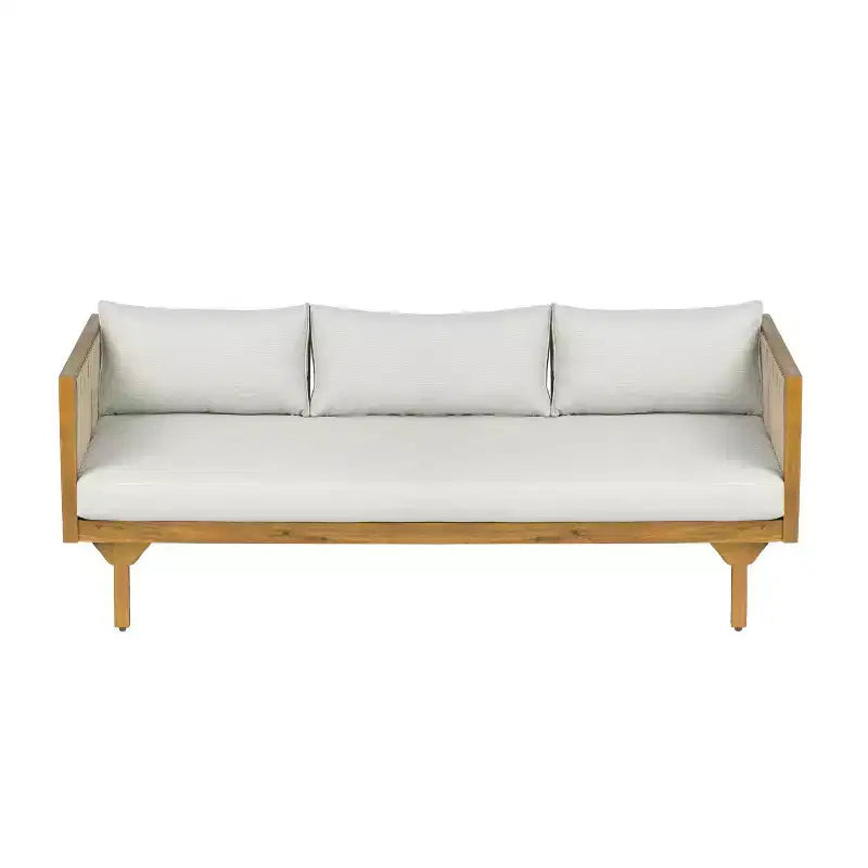 Christopher Knight Home Batrice Modern 2 Piece Patio Acacia Wood Rope Sofa with Coffee Table Set