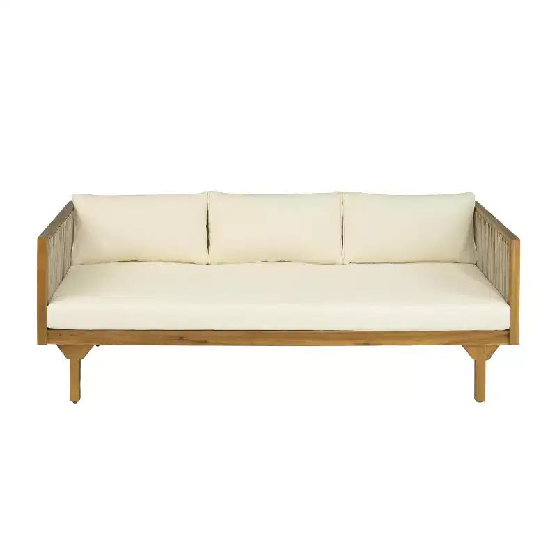 Christopher Knight Home Batrice Modern 2 Piece Patio Acacia Wood Rope Sofa with Coffee Table Set